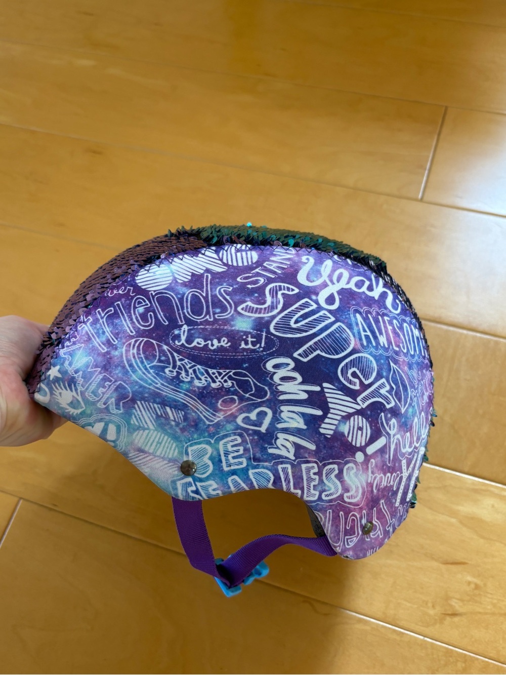 🤍Kids Purple Sequin Helmet Cover - Sparkle Design🤍 size 6-8 age